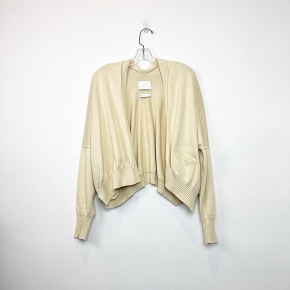 Lauren Manoogian Crop Cotton Cashmere Blend Sweater/Cardigan in Cream/Beige 1